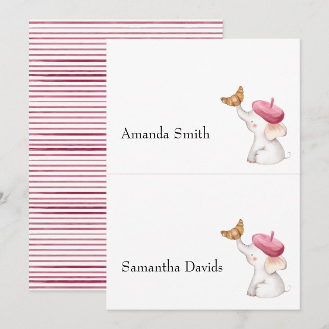Fransk Rosa Girl Baby Shower Place Card Inbjudningar (Fram/baksida)