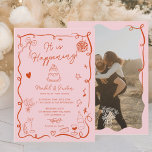Fransk rosa hand plockade illustrerade fotot bröll inbjudningar<br><div class="desc">Fira kärlek förening med vår förtjusande Retro Fransk rosa och röda bröllopsinbjudan! Den här handritade illustrerade Fransken av vintage är elegans och stollig, med ömtåliga bläckfiskar, vågigt kant ramar och innehåller komplicerade skisser av livsmedel och drycker. Från glasögon från vin till cocktails och löstagbara slitbanor, har de närmare bestämmelserna om...</div>