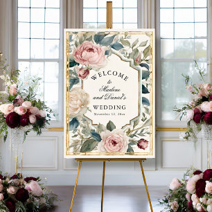 Fransk Rosa och Guld Blommigt Peony Elegant bröllo Poster