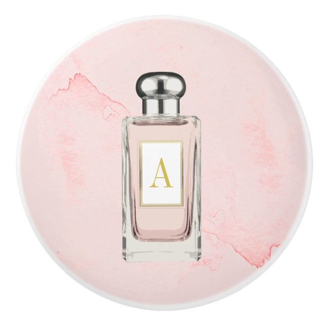 Fransk Rosa Parfym Flaska Chic Monogram Personligt Knopp (Framsidan)