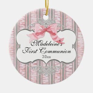 Fransk Rosa Ribbon Bow First Communion Ornament