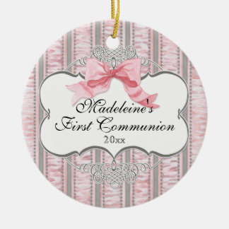 Fransk Rosa Ribbon Bow First Communion Ornament
