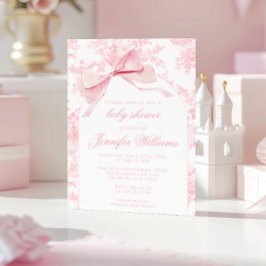 Fransk Rosa Toile Blommigt Bow Boho Flicka Shower Inbjudningar