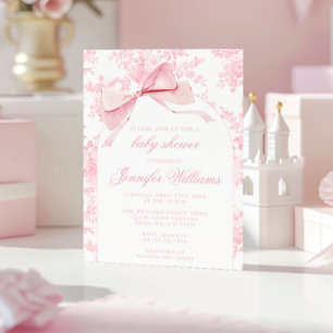 Fransk Rosa Toile Blommigt Bow Boho Flicka Shower Inbjudningar