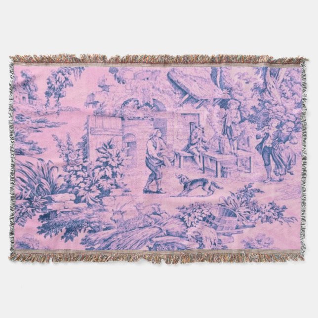 Fransk Rosa Toile Chinoiserie Rustic Rococo Stil Filt (Framsidan)