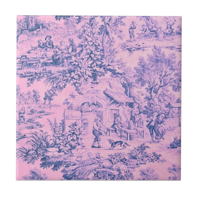 Fransk Rosa Toile Chinoiserie Rustic Rococo Stil Kakelplatta (Framsidan)