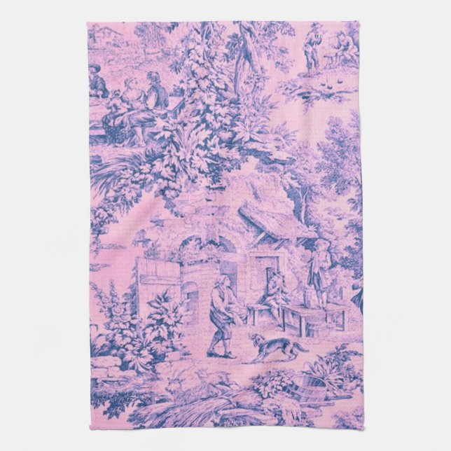 Fransk Rosa Toile Chinoiserie Rustic Rococo Stil Kökshandduk (Vertikal)