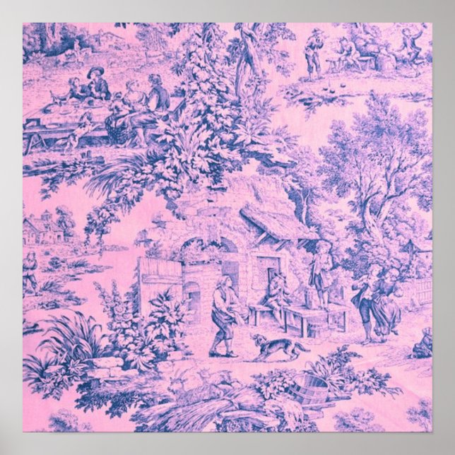 Fransk Rosa Toile Chinoiserie Rustic Rococo Stil Poster (Framsidan)