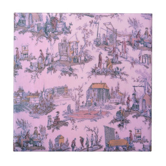 Fransk Rosa Toile de Jouy Chinoiserie Stil Rustic Kakelplatta