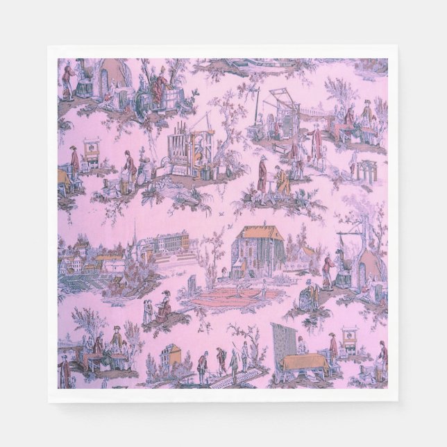 Fransk Rosa Toile de Jouy Chinoiserie Stil Rustic Pappersservett (Framsidan)