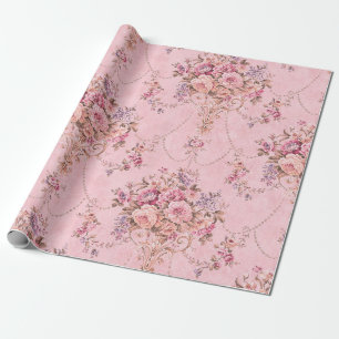 Fransk Rosa Victorian Stil Blommigt Decoupage Presentpapper