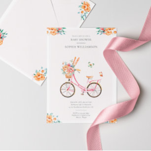 Fransk Rosa Vintage Bicycle Baby Shower-inbjudan Inbjudningar