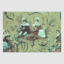 Fransk Sage Grönt Toile Victorian Stil Decoupage