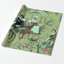 Fransk Sage Grönt Toile Victorian Stil Decoupage
