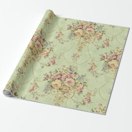 Fransk Sage Grönt Victorian Stil Blommigt Decoupag Presentpapper