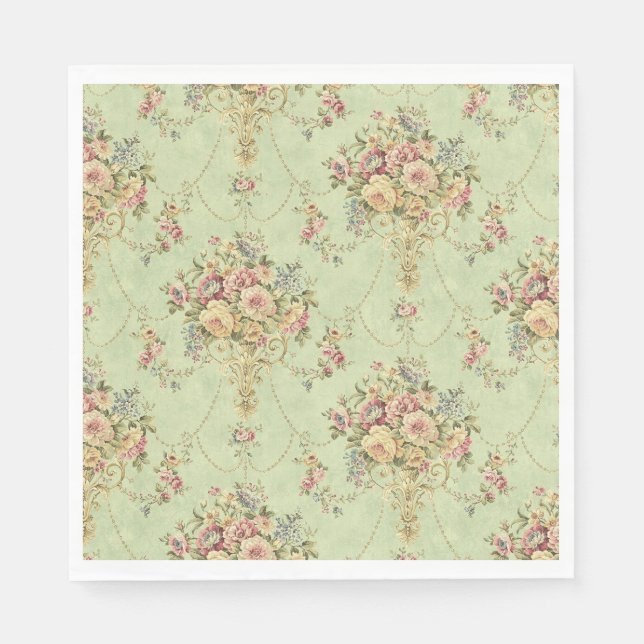 Fransk Sage Grönt Victorian Stil Blommigt Rococo Pappersservett (Framsidan)