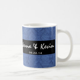 Fransk samling för blåttbröllopdamast kaffemugg