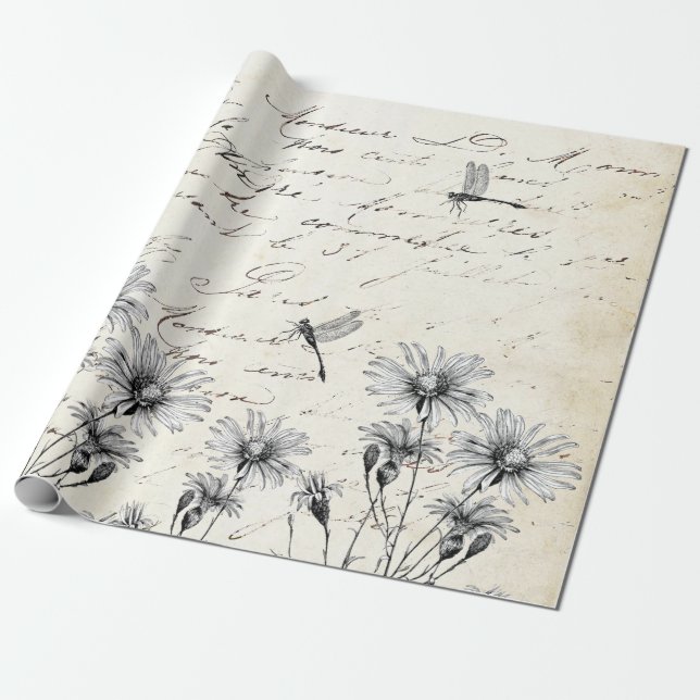 Fransk Script-jokertecken Dragonfly Decoupage Craf Presentpapper (Utrullad)