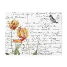 Fransk Script Vintage Tulip Bird-vykort