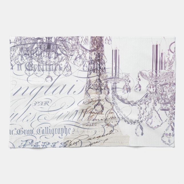 fransk scripts chandelier paris eiffel torn kökshandduk (Horisontell)