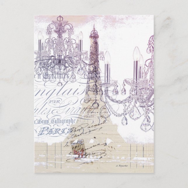 fransk scripts chandelier paris eiffel torn vykort (Framsida)