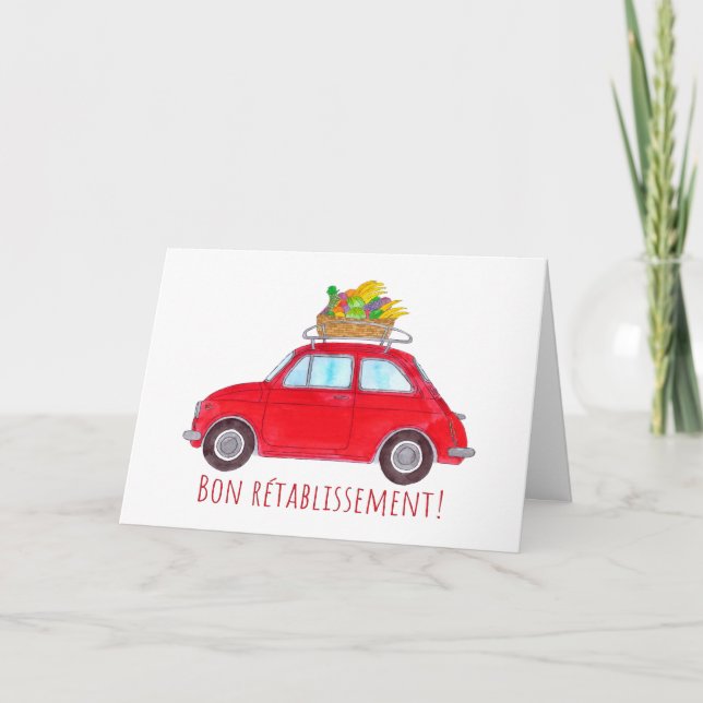 Fransk Skaffa Red Retro Fiat 500 Kort (Framsida)