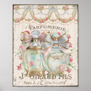 Fransk-skript i shabby chic Parfym Flaskor Poster 
