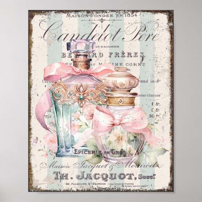 Fransk-skript i shabby chic Parfym Flaskor Poster  (Framsidan)
