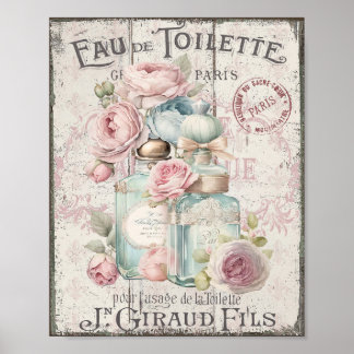 Fransk-skript i shabby chic Parfym Flaskor Poster 