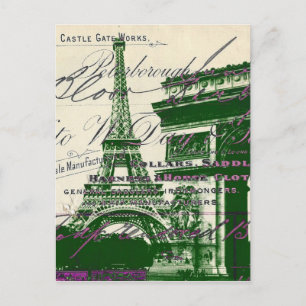 fransk skript Paris eiffel torn triumh Vykort