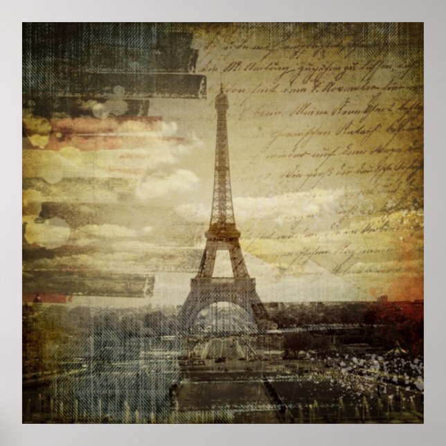 Fransk skriver Modern Vintage Paris Eiffel torn Poster (Framsidan)