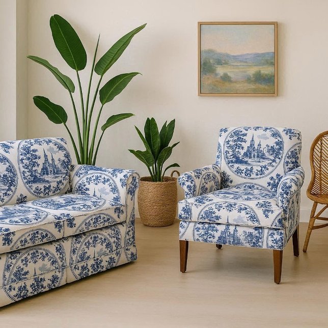 Fransk Slott Blommotiv Ram Botanisk Dekor Tyg (French Chateau Floral Motif Frame Botanical Decor Fabric)