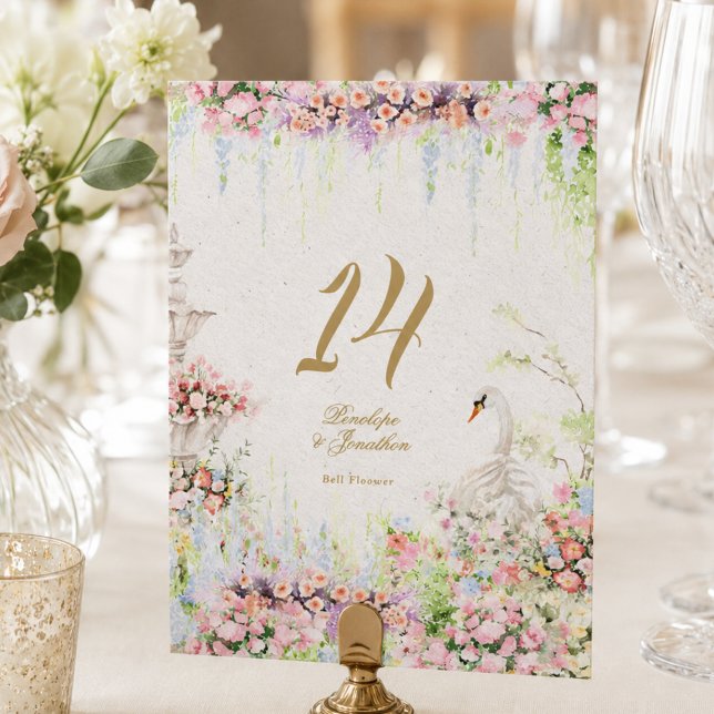 Fransk slott blomsterlig vigsel 5 X 7 Bordnummer (Skapare uppladdad)