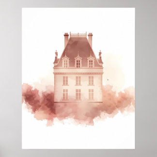 Fransk Slott Vattenfärg Arkitekturtryck Poster