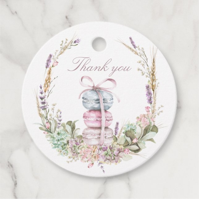 Fransk Stack av makaroner i krans tack Gåvor Etiketter (Framsida)
