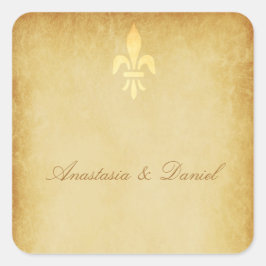 Fransk stil fleur de lis guld beige vintage fyrkantigt klistermärke