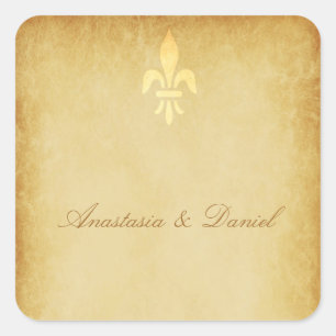 Fransk stil fleur de lis guld beige vintage fyrkantigt klistermärke