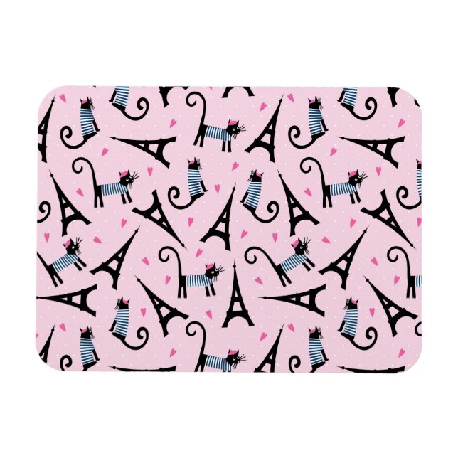 Fransk Stil har torkat katt med Eiffel Torn Mönste Magnet (Horisontell)