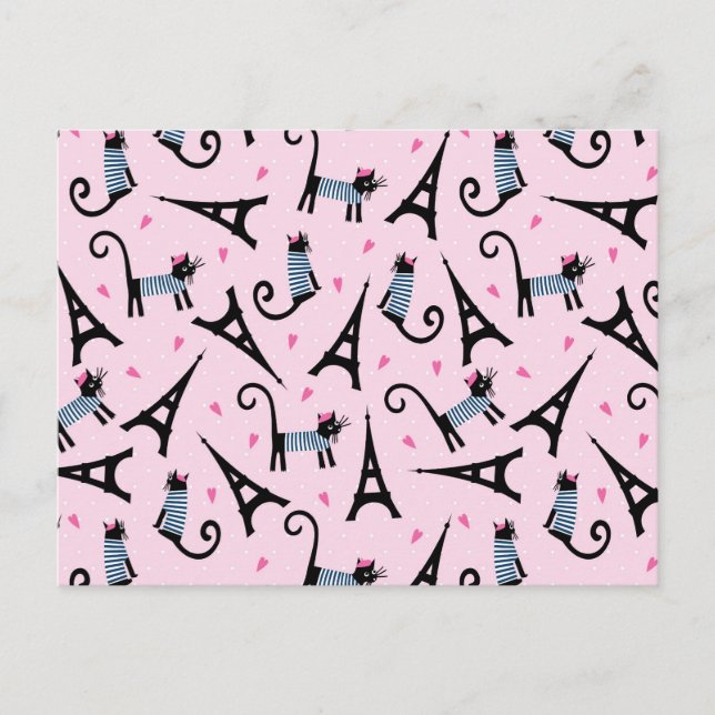 Fransk Stil har torkat katt med Eiffel Torn Mönste Vykort (Framsida)