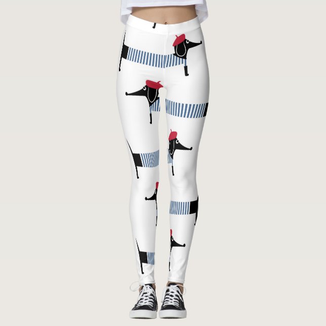 Fransk stil hund, tecknad mönster. leggings (Framsida)