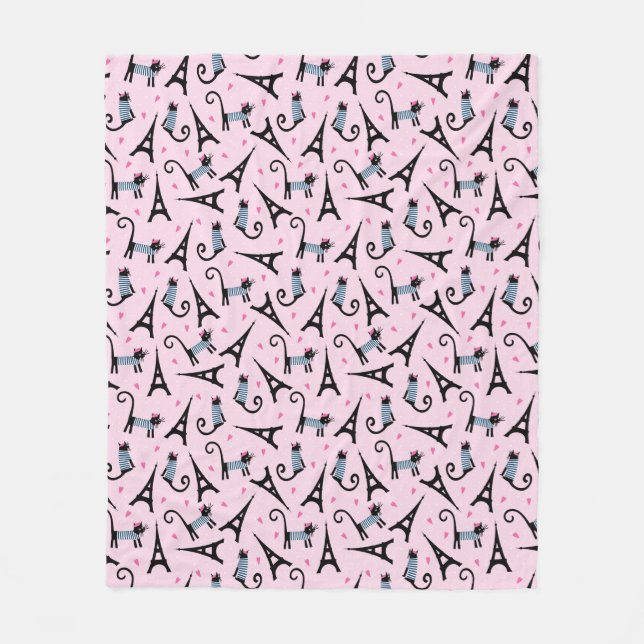 Fransk stil klädd katt med det Eiffel tornmönster Fleecefilt (Framsidan)