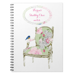 Fransk stolanteckningsbok för shabby chic anteckningsbok med spiral