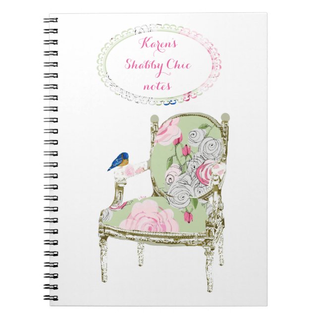 Fransk stolanteckningsbok för shabby chic anteckningsbok med spiral (Framsidan)