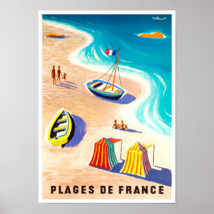 Fransk stränder vintage resor Poster