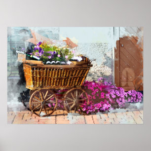 Fransk Street Cart i Alsace Poster