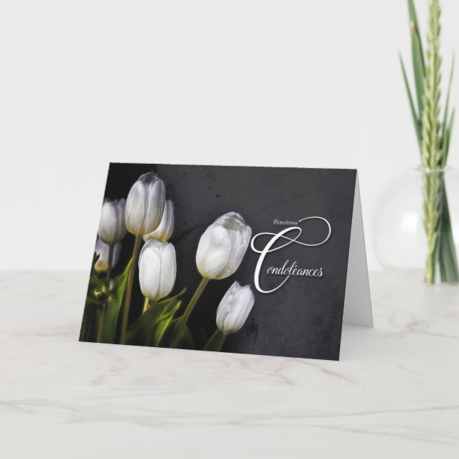 Fransk Sympathy White Tulip Bouquet med träkol Kort (Framsida)