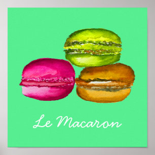 Fransk Tema Le Macaron söt vattenfärgsdel Poster