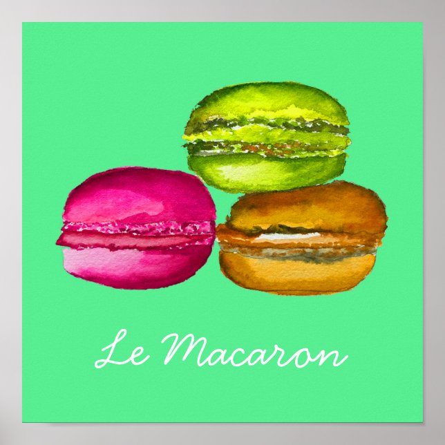 Fransk Tema Le Macaron söt vattenfärgsdel Poster (Framsidan)
