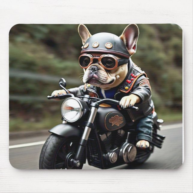 Fransk Terrier ’Frenchie’ Riding a Motorcle Musmatta (Framsidan)
