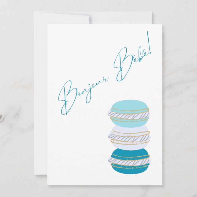 Fransk Themon Macarons Blue Boy Baby Shower Inbjudningar (Framsida)